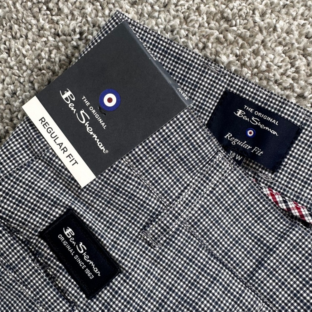 Ben Sherman Chino Shorts Mens 38 Micro Gingham Check Regular Fit Stretch NEW $89